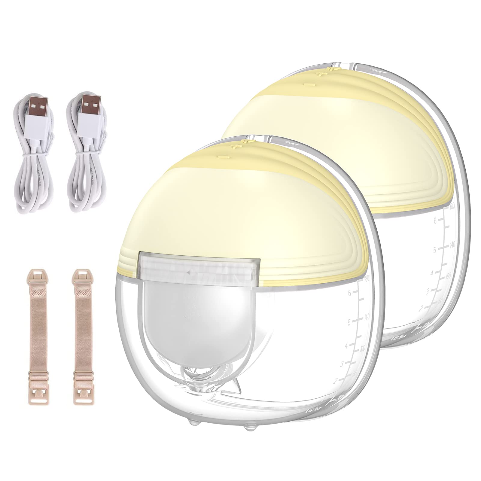 S18 Invisible Wearable Hands Electric Breast Pump Painless and Silent Suction Mode 2 Modes 9 Suction Levels 180ML Storage Capacity Yellow 2 Pack (2 Sets)