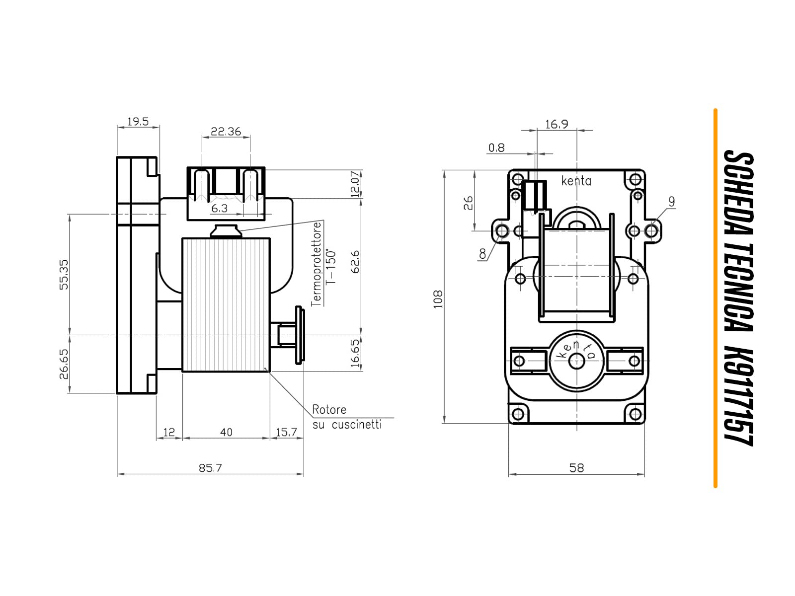 eRicambi, Motoriduttore K9117157 Kenta serie 911 per Stufe a Pellet, Velocità 5rpm, Pacco Lamellare 40mm, Ø Albero 8,5mm, Senso di Rotazione Oraria, Spianatura Doppia, Cadel Deville Eurofiamma Puros