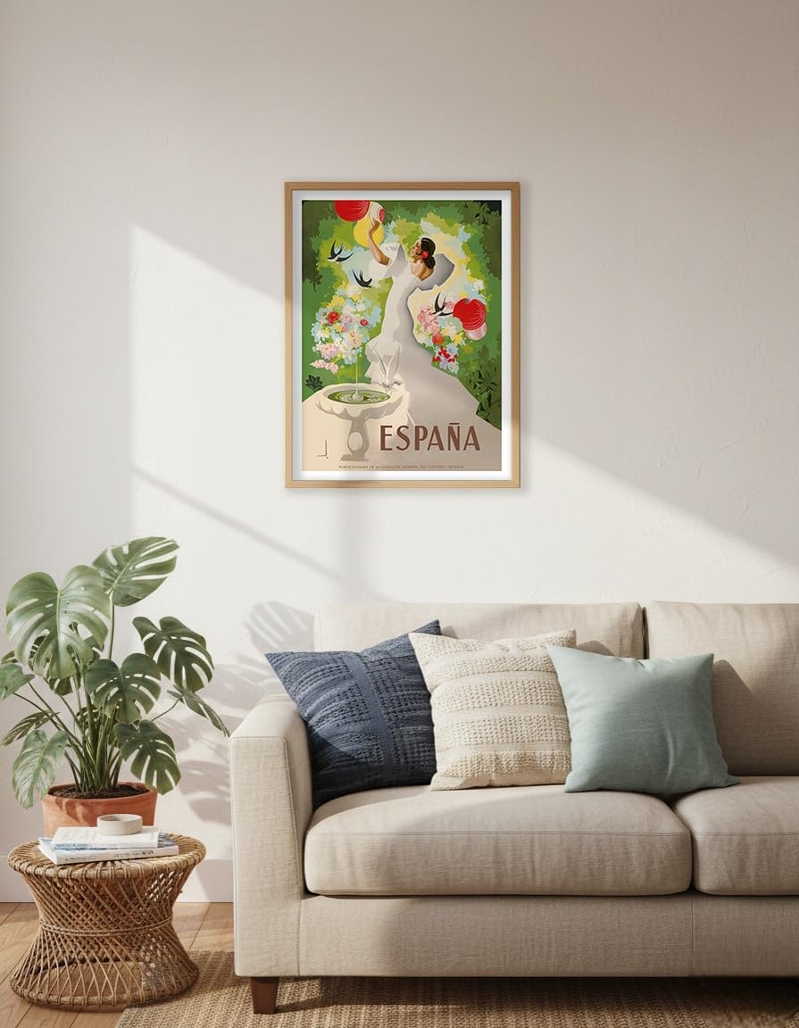 Amazon.com: Espana (Spain) - Dancer with Fountain and Birds Poster