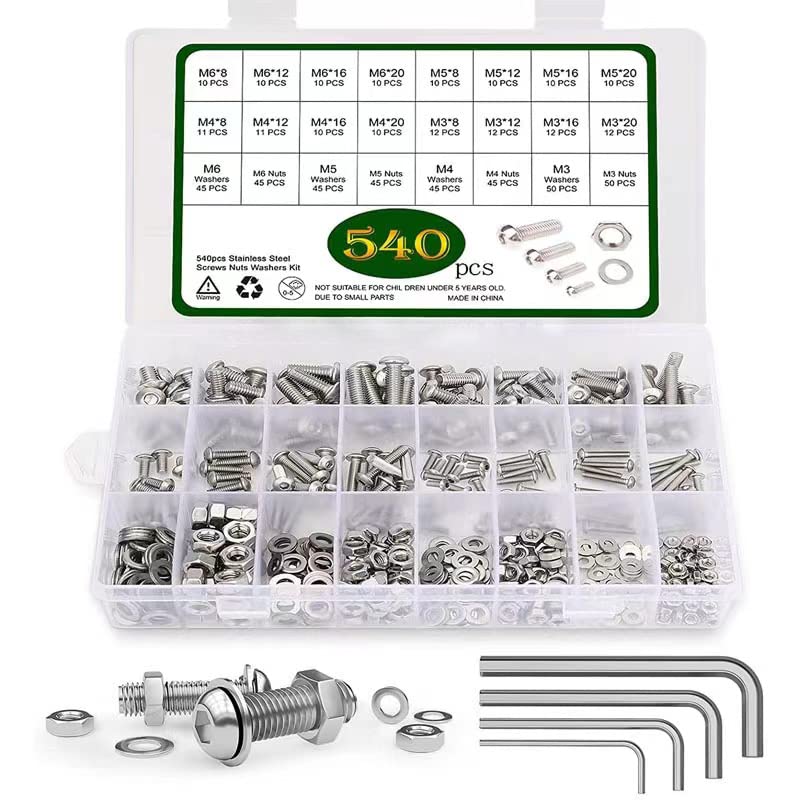 Hcirjhie Socket Head Cap Screw 540PCS 304 Stainless Steel Bolt And Nut Hcirjhie socket head cap screw 540pcs 304 stainless steel bolt and nut