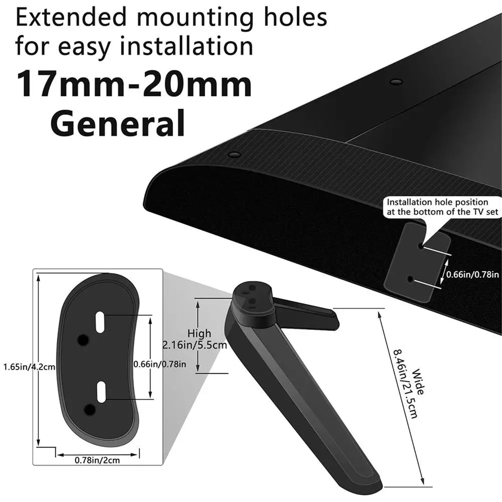 Soporte universal para TV, base de repuesto para TV, pie de pedestal, patas de montaje para TV, 17 mm a 20 mm, fácil de usar