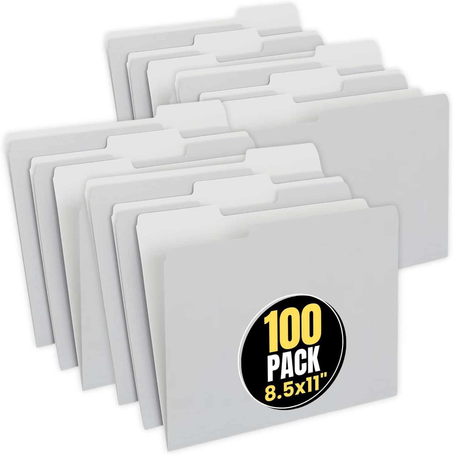 1InTheOffice Gray File Folders, 1/3 Cut Tab, Letter Size Filling Folder, 100 /Pack