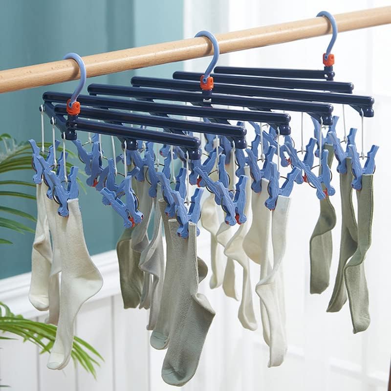Miniatura 4 de plplaaoo Tendedero de ropa plegable, colgador plegable de plástico para múltiples cabezales, flexible, resistente al viento, para calcetines y ropa