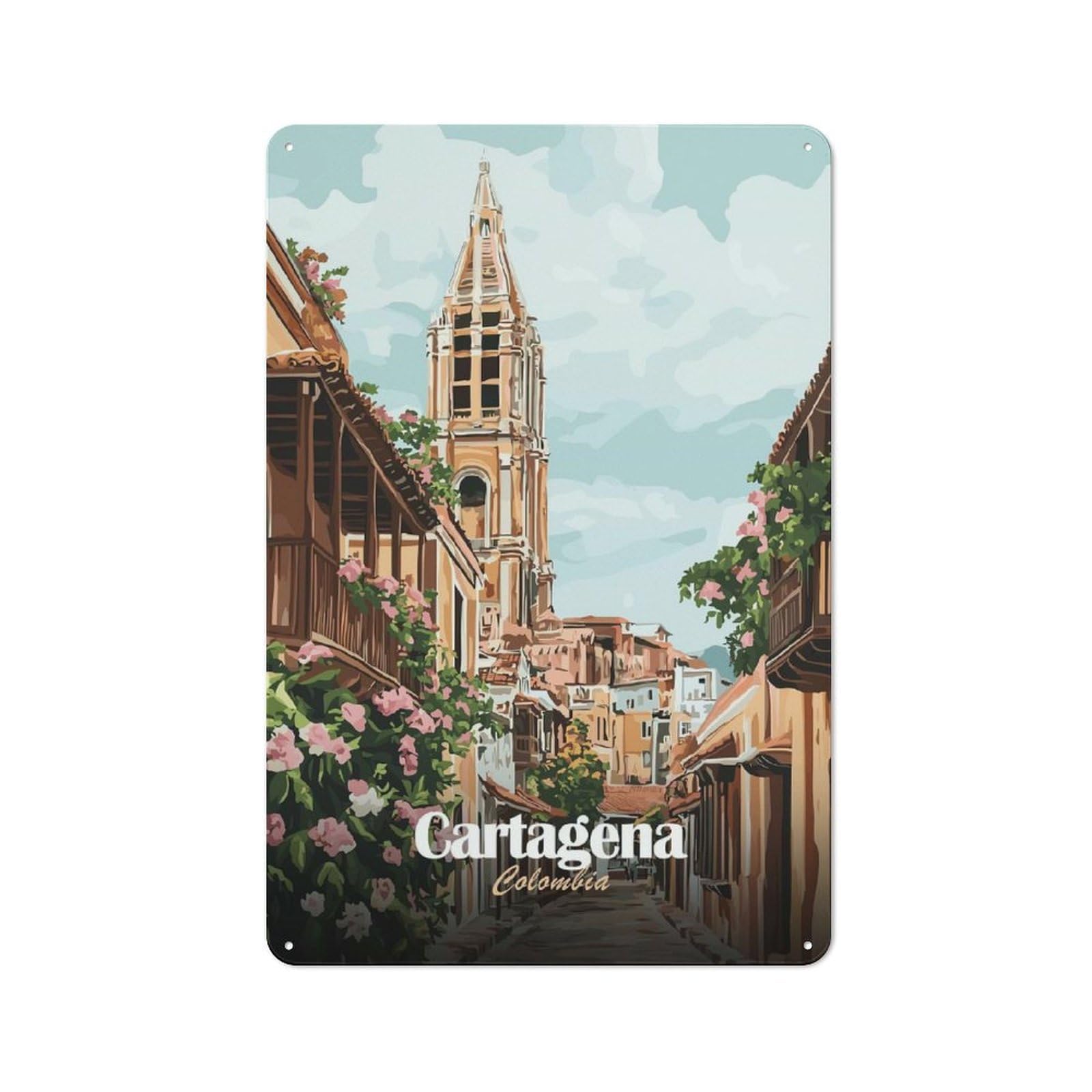 Junmoney Style-1 Tin Wall Plaque 30X20cm With Cartagena, Colombia For Hobby Room Or Studio, For Kitchen, Dining Room And Home Bar Wall Decor