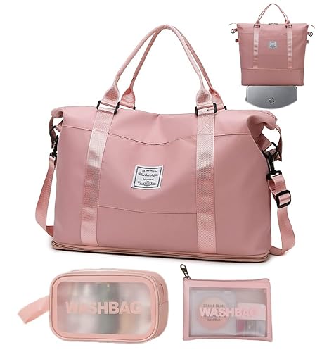 Duffel Bag For Women,Expandable Large Travel Bag,Tote Bag,Waterproof Sports Gym Bag,Shoulder Weekender Overnight Bag (Pink) #TOP28