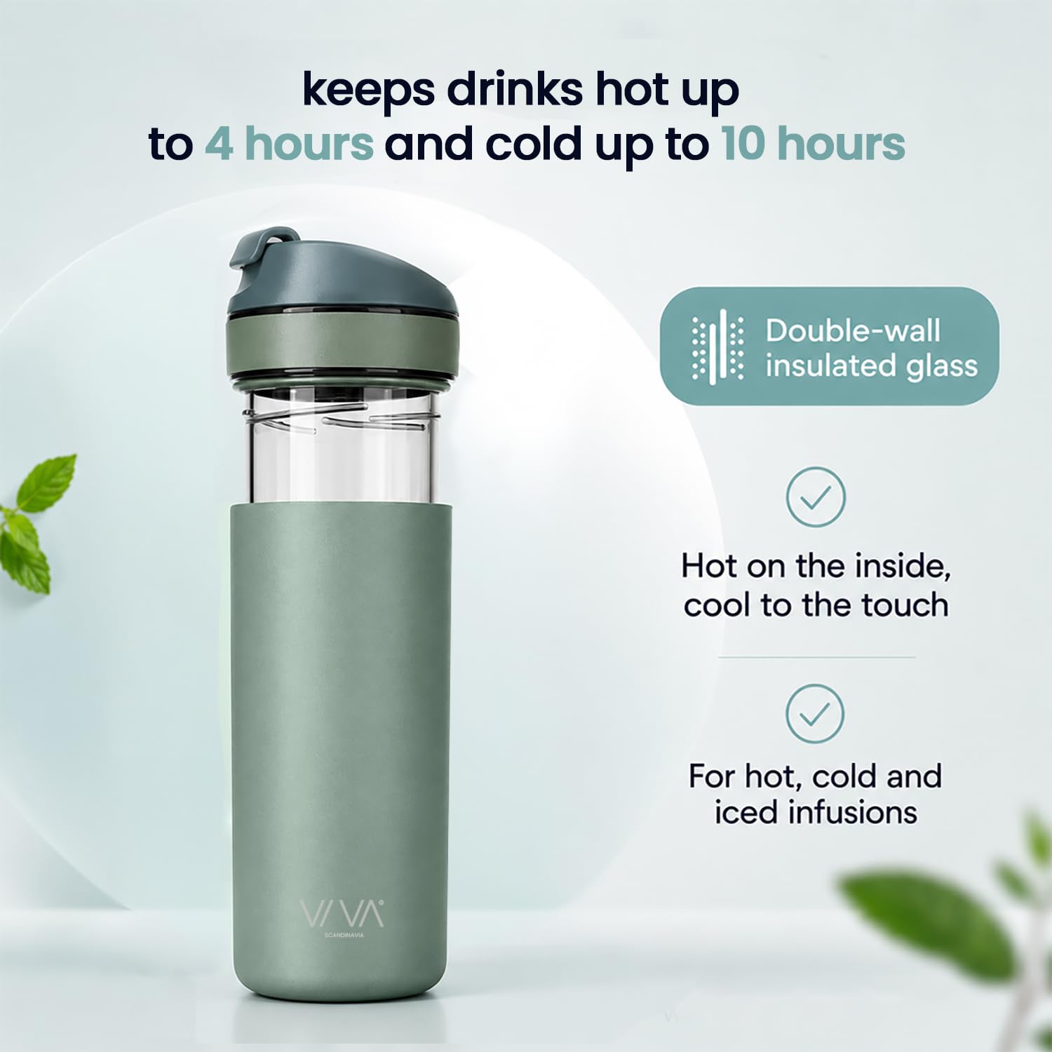 Viva Scandinavia Ricarica tazza termica caffè da asporto, il coltello svizzero sotto flaconi thermos con filtri da caffè e tè rimovibili, materiale di alta qualità durevole, impermeabile, menta 0,46L
