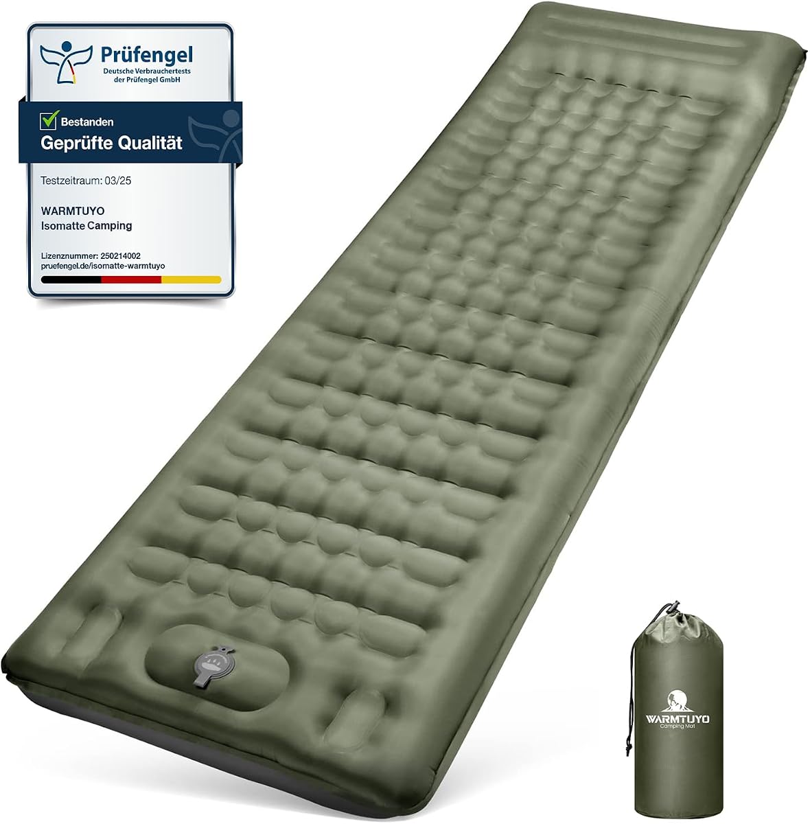 WARMTUYO Sturdy Support Camping Mattress, Inflatable Sleeping Pillow with Foot Pump and Pillow, Ultralight Portable Camping Mat, Easy Folding Inflatable Bed for Hiking, Picnic,