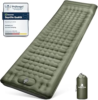 WARMTUYO Isomatte Camping, 12CM Verdicktes Aufblasbare Matratze Kleines Packmaß, Wasserdicht Luftmatratze Outdoor mit Fußpressepumpe und Kissen, Anti-Ripstop Schlafmatte für Wandern und Strand