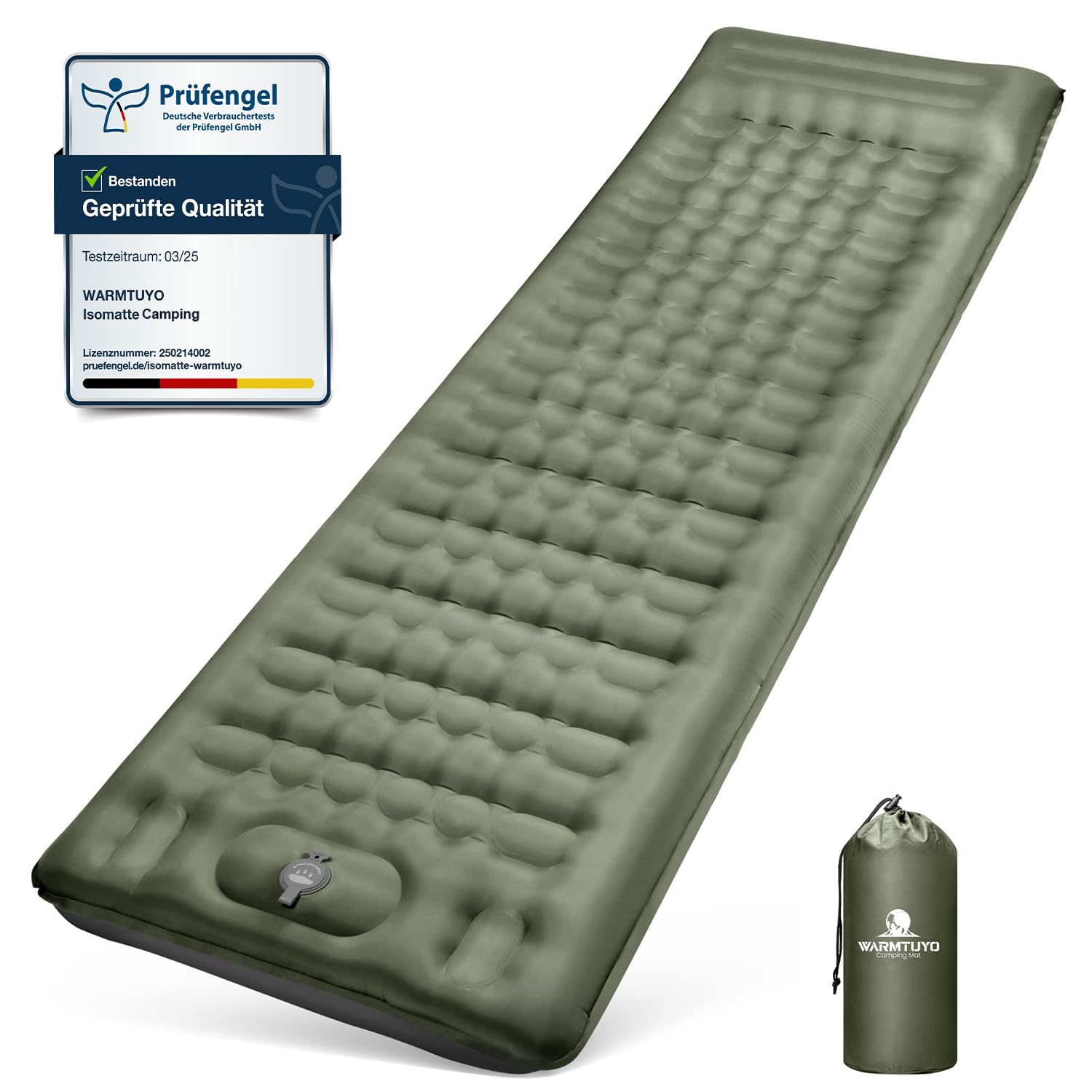 WARMTUYO Isomatte Camping, 12CM Verdicktes Aufblasbare Matratze Kleines Packmaß, Wasserdicht Luftmatratze Outdoor mit Fußpressepumpe und Kissen, Anti-Ripstop Schlafmatte für Wandern und Strand