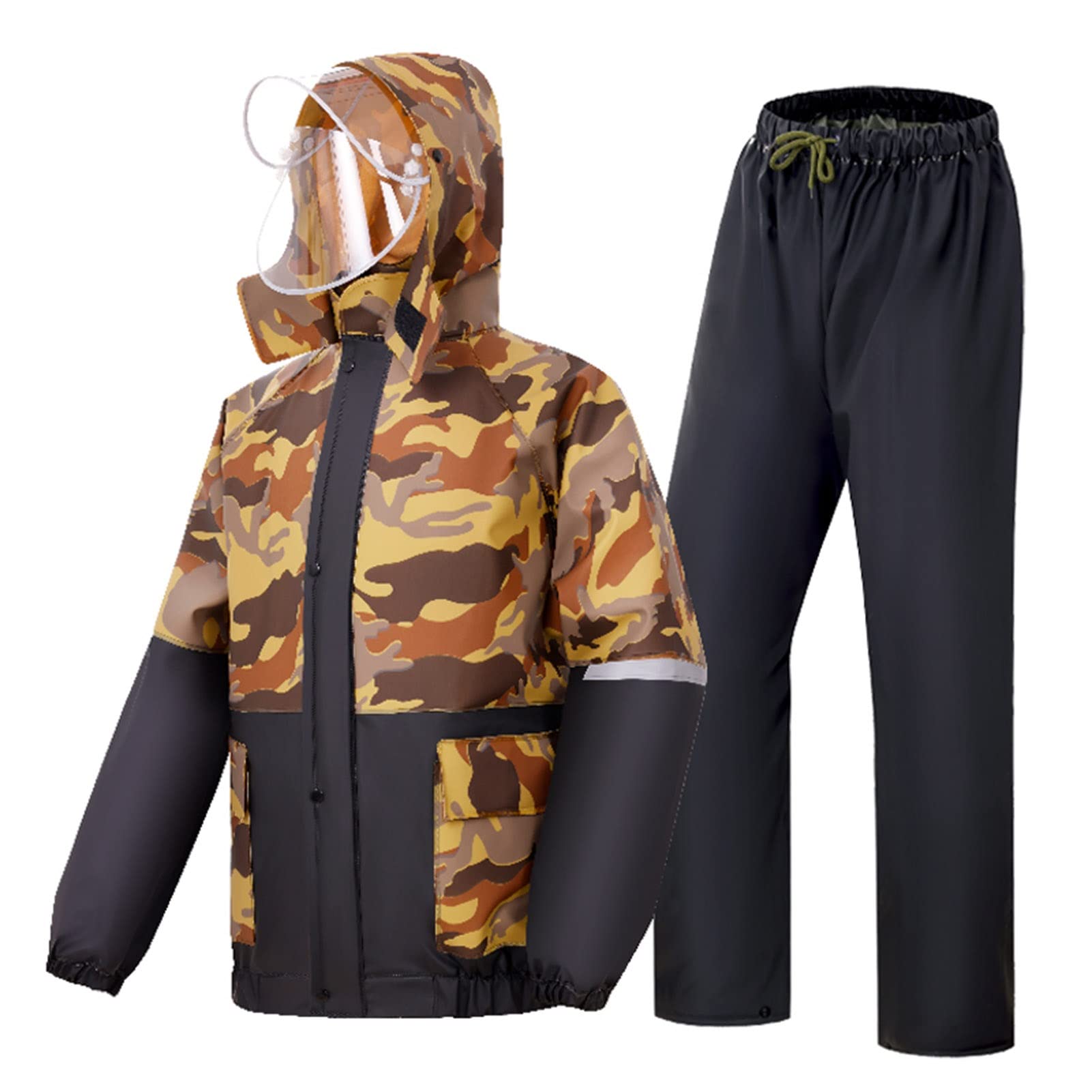 Abiti da Pioggia con Cappuccio Antivento da Ciclismo Moto (Giacca e Pantaloni da Uomo Set da Uomo Impermeabile, Leggero Traspirante Traspirante per Golf, Pesca, Campeggio
