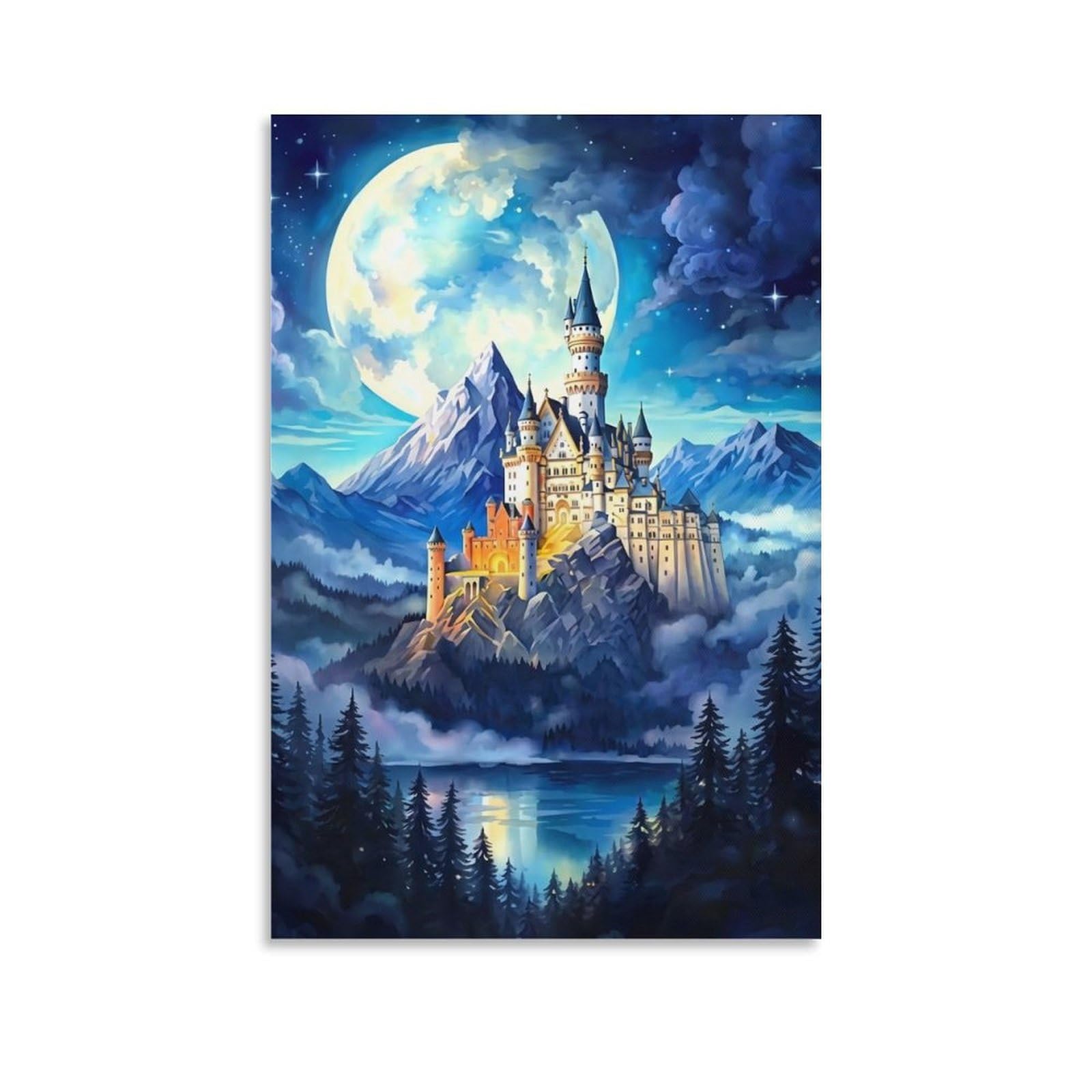DHBANEIOK Fantasy Castle Night Wall Decor Poster Canvas Prints Picture Modern Canvas Wall Art Picture Wall Hanging for Living Room Home Decorations 20x30inch(50x75cm)