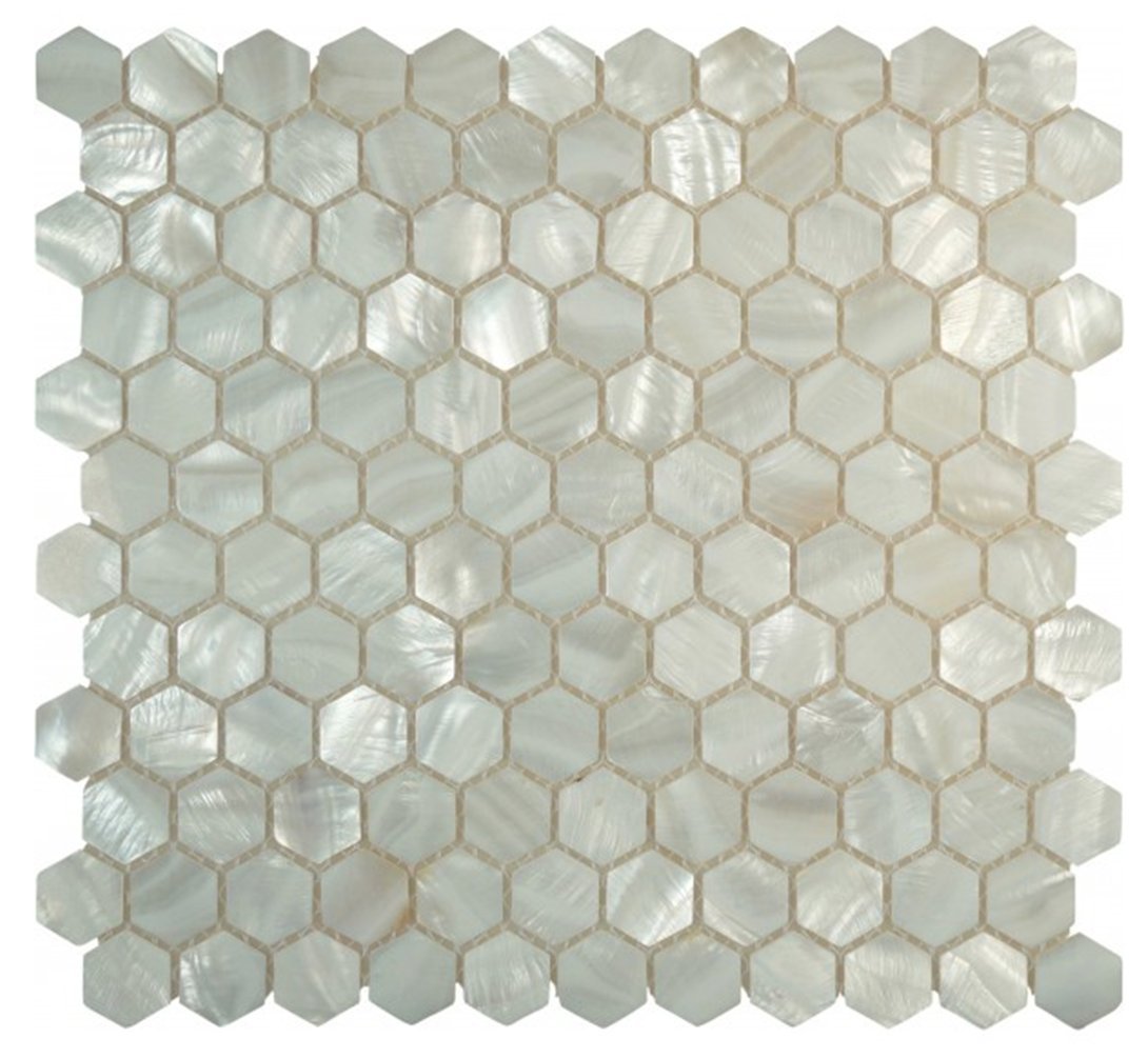 AFSJ Genuine White Hexagon Mother of Pearl Mosaic Tile for Bathroom Kitchen Wall Shower Backsplash(Pack of 6 Sheets)