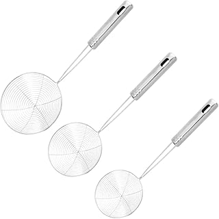 Cabilock Cucchiaio per Skimmer con Colino a Ragno in Acciaio Inossidabile 3 Pezzi per Friggere E Cucinare Skimmer a Filo Grande con Manico Lungo Mestolo per Skimmer da Cucina Professionale