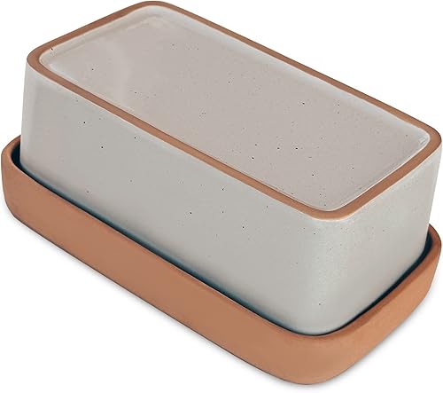 Mora Mantequillera de cerámica dos en uno con tapa, recipiente de mantequilla cubierto para dejar en la encimera, soporte de almacenamiento grande