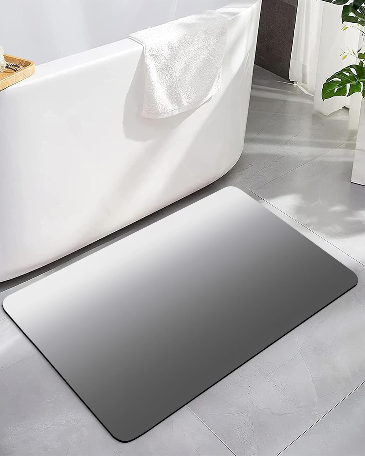 Gray and White Ombre Bath Mat Rug Quick Dry Absorbent