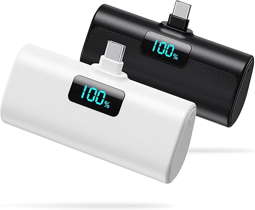 Paquete de 2 Cargador portátil pequeño de 5200 mAh, banco de energía PD USB C actualizado con conector USB-C integrado, pantalla LCD, batería disponible en Yaxa Peru