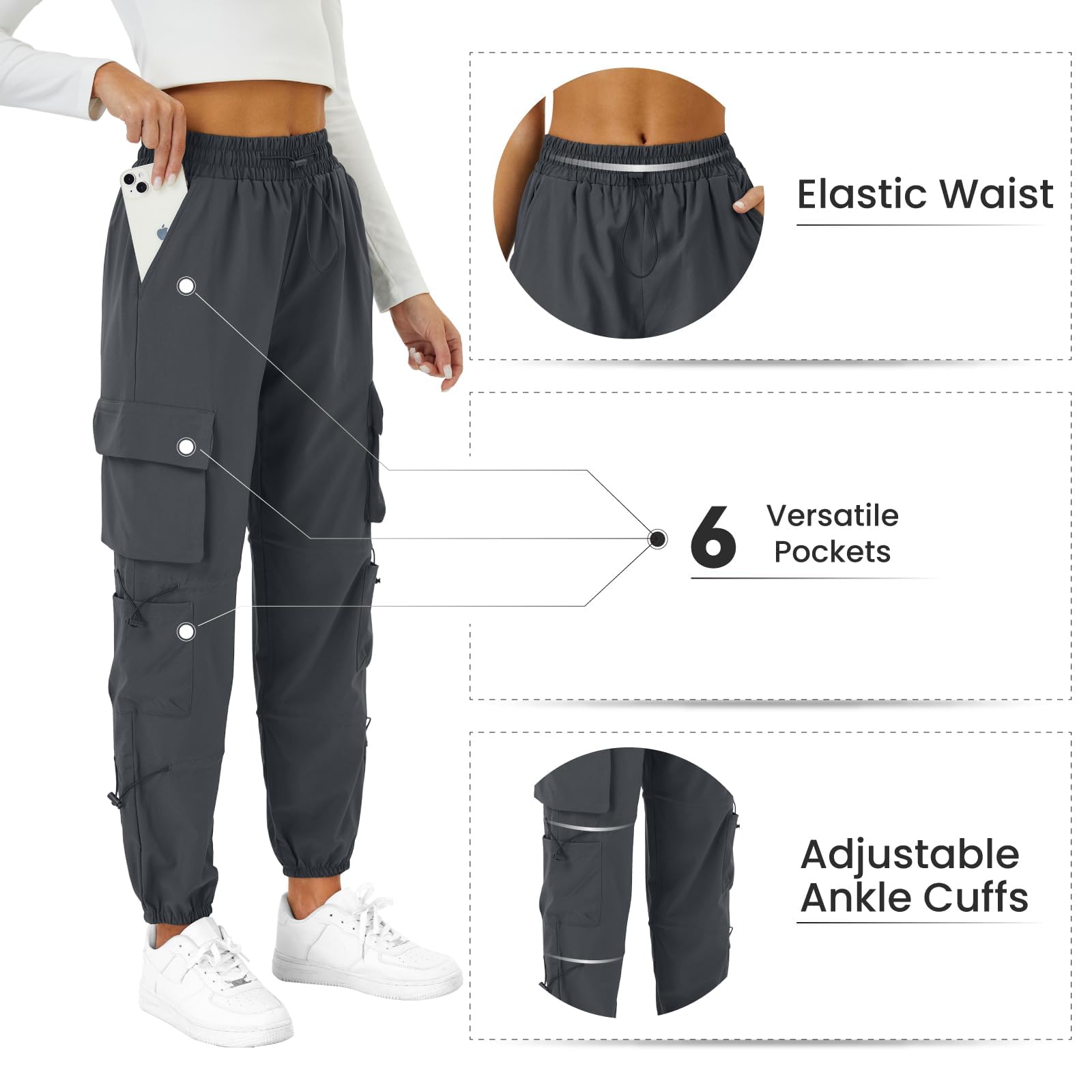Friptspyg Pantaloni Cargo Donna Pantaloni da Trekking Leggeri con Tasche Pantaloni da Escursionismo Impermeabili Cintura Outdoor Sportivi Pantaloni da Jogging