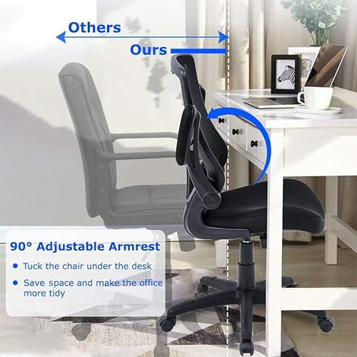 Miniatura 7 de Silla de oficina ergonómica silla de escritorio de malla para computadora con soporte lumbar brazos abatibles giratorios ajustables a media espalda