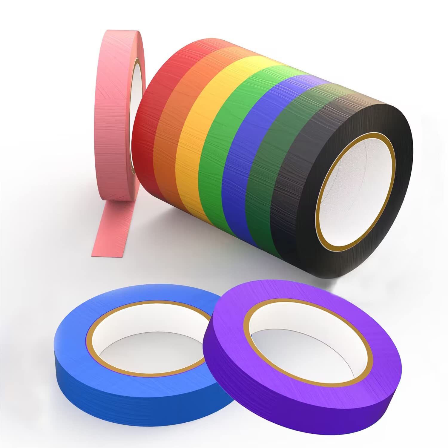 10 Rolls Colored Masking Tape, 1 inch Wide Total 360 Feet Long, Rainbow Color Painters Tape Labelling Tape for Kids Crafts Moving Classroom, Office Supplies