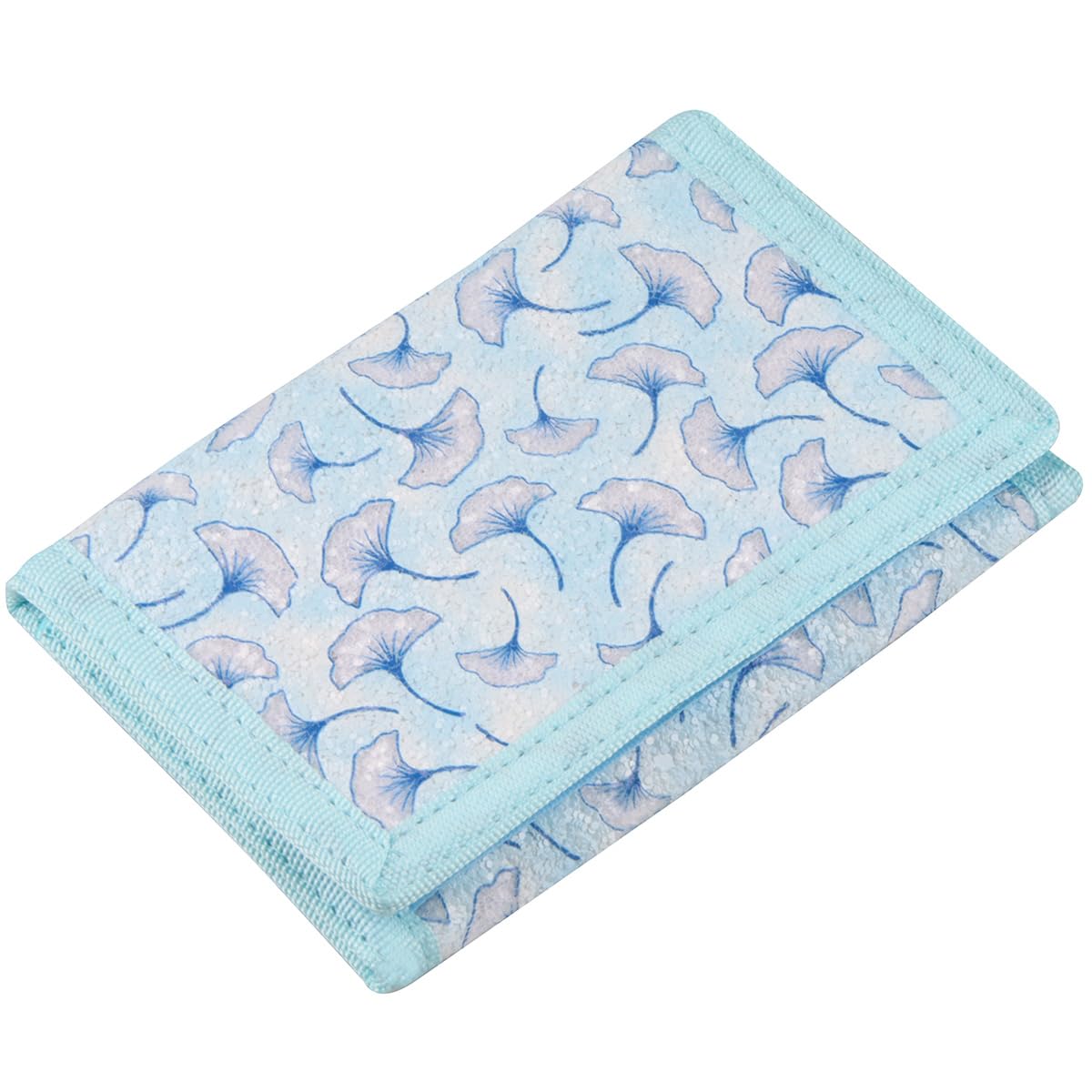 RFID Kids Wallet for Girls &amp; Toddlers - Cute &amp; Glittery Rainbow Design with Coin Pocket &amp; Magic Sticker - Blue Ginkgo Leaf