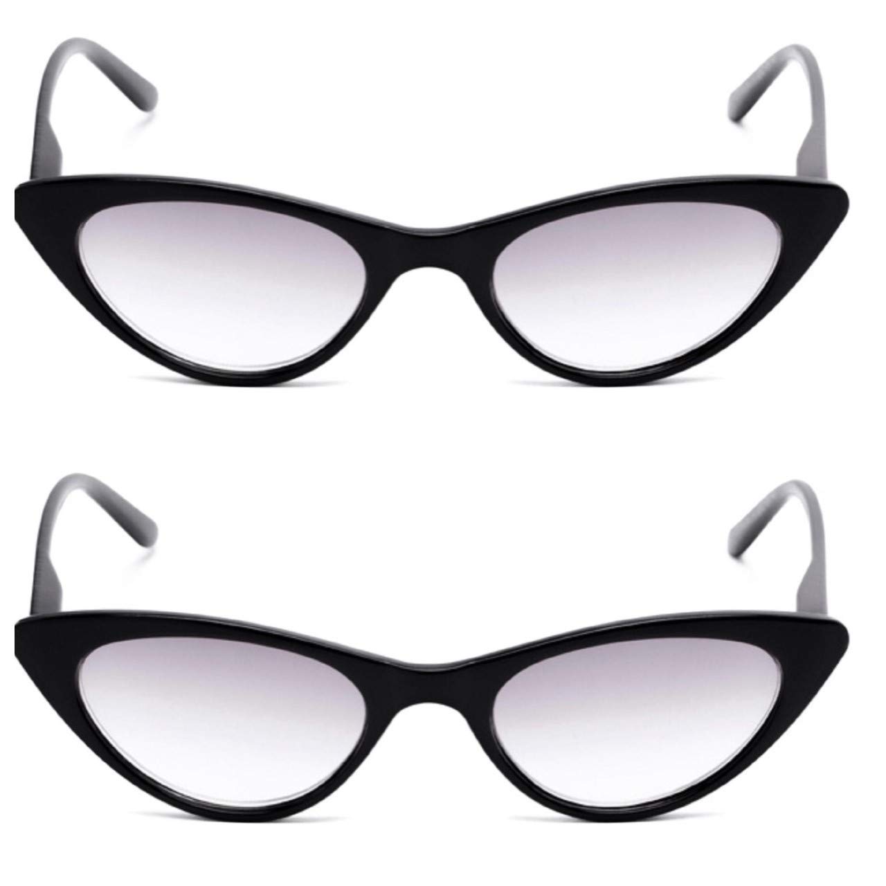 Readers Readers.com the Ashlee Unisex Cat Eye Sun 3.00 (2 Pair) Black (2 Carrying Cases Included)