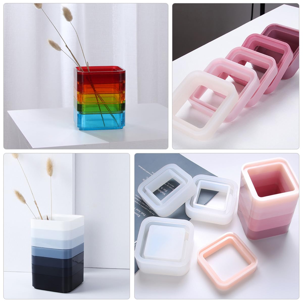 Moule en Silicone Carré Empilable pour Rangement, Facile à Démouler et Nettoyer, Design Multi-Couches Plateau de Base pour DIY et Décoration