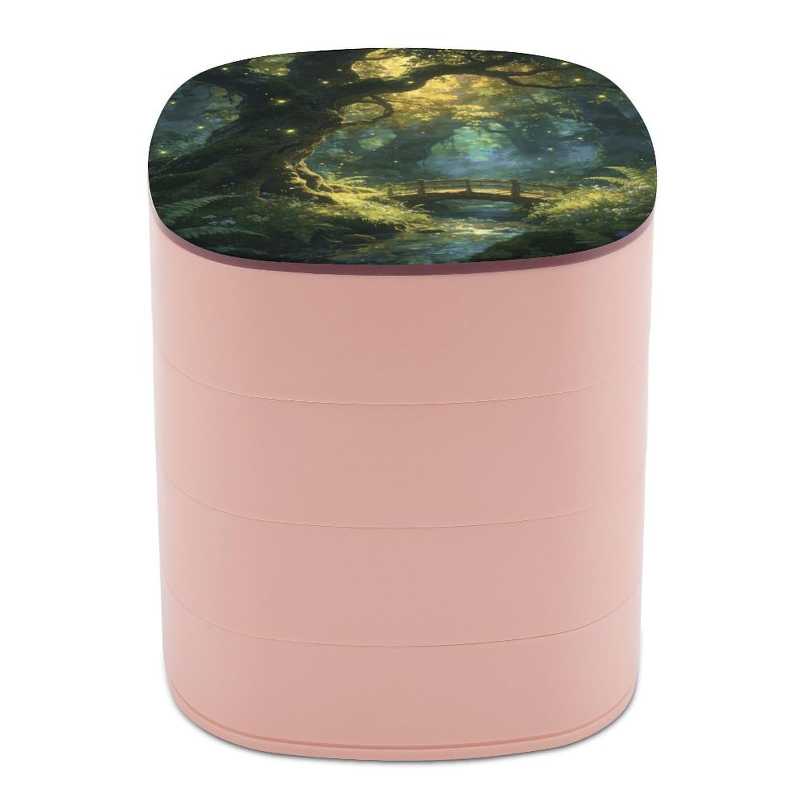 LZQPOEAS Enchanted Forest Jewelry Box Women Jewelry Organizer Travel Jewelry Case Cute Necklace Ring Storage Organizer 4-Layer Rotating Jewelry Tray Case with Mirror for Bracelets