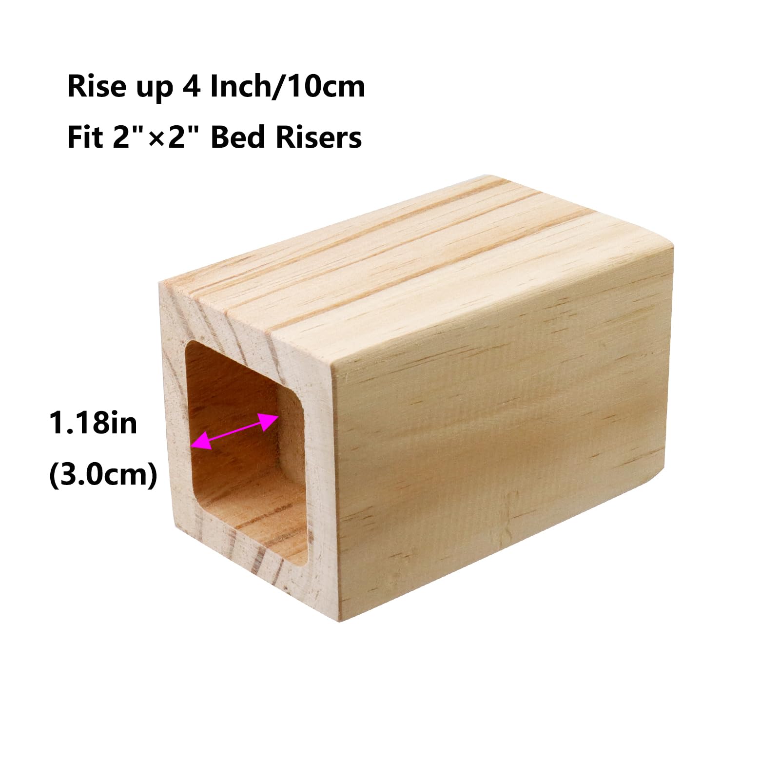 Semetall Elevadores de cama de madera, elevadores de muebles resistentes para sofá, cama, mesa de escritorio (elevación de 10 cm), se adapta a 2 x 2 pulgadas, juego de 4