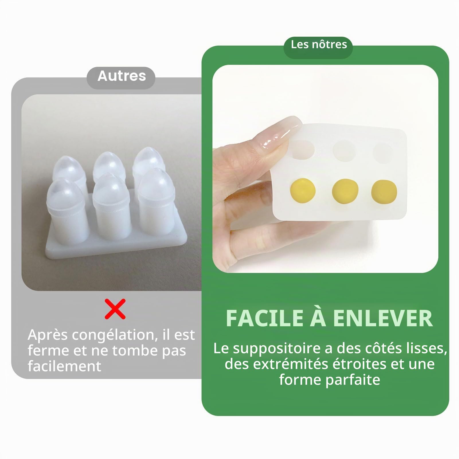 ICIMBI Kit de moules à suppositoires réutilisables, 2 ml, moules à suppositoires en silicone | Le kit comprend 4 plateaux de moules à suppositoires, 10 compte-gouttes liquides