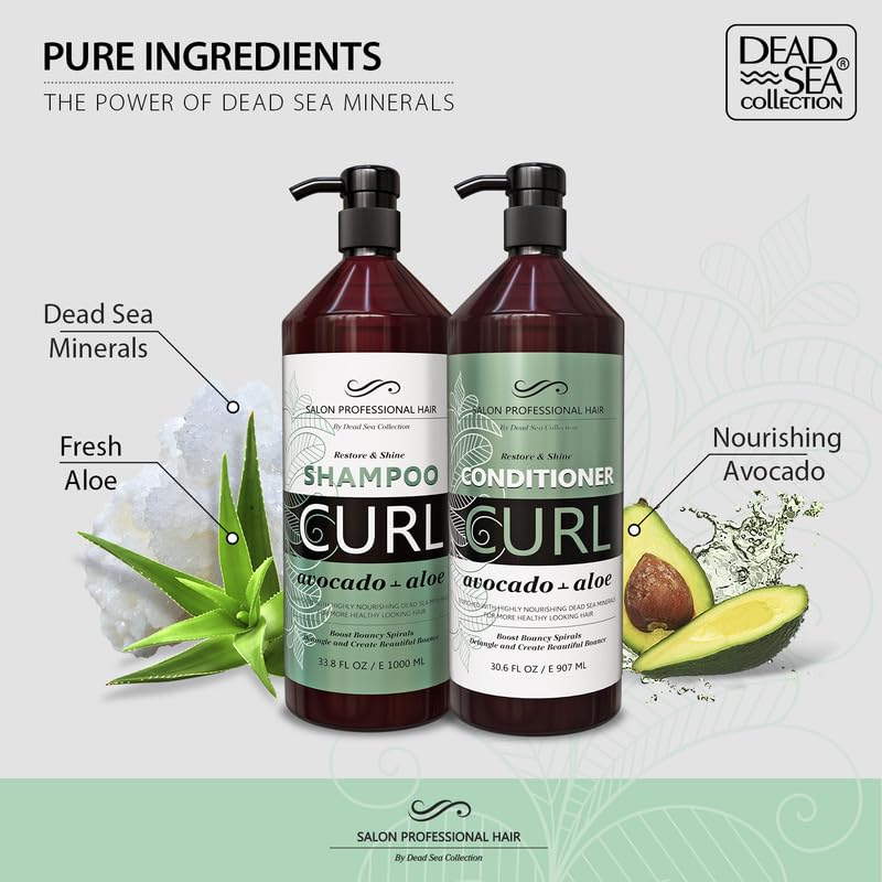 Miniatura 5 de Dead Sea Collection Juego de champú y acondicionador para cabello rizado, con minerales puros y poder hidratante de aguacate y aloe, suavizante e