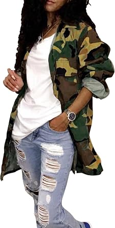Naliha Women Casual Camouflage Jacket Military Anorak Long Sleeve Coat Outfit