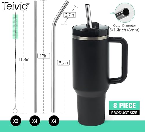 Miniatura 3 de Teivio 8 popotes de acero inoxidable de 516 pulgadas de ancho para vaso de 40 onzas con asa, popotes de metal reutilizables de 12 pulgadas de largo,