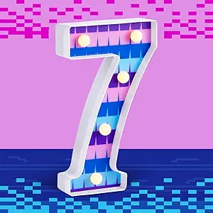 LED Number Lights Cartoon Themed Birthday Decorations LED Light Up Number Centerpieces Table Decorations for Party Supplies Backdrop Wall Decor for Birthday Party Decorations (Number 7)