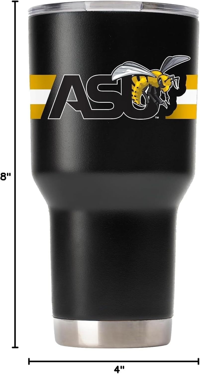 Gametime Sidekicks Alabama State 30oz Black Tumbler - Officially Licensed, 18/8 Stainless Steel, Double-walled, Vacuum-insulated, UV LED Printed Logos, Sweatless, Stays Hot/Cold - 360 Wrap