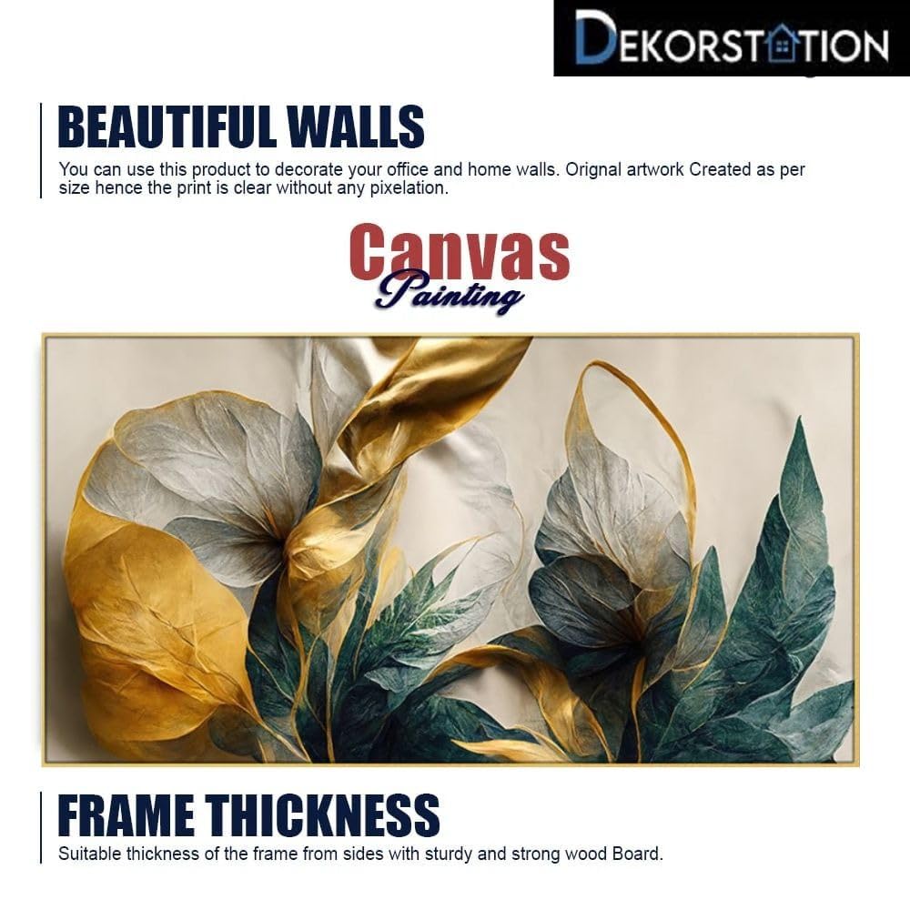 DEKORSTATION Canvas Floral Painting for Bedroom Living Room Wall Decoration Abstract Elegant Golden Flower Floating Frame Wall Paintings for Home and Office DΓ©cor Size : 12x24 Inches 3