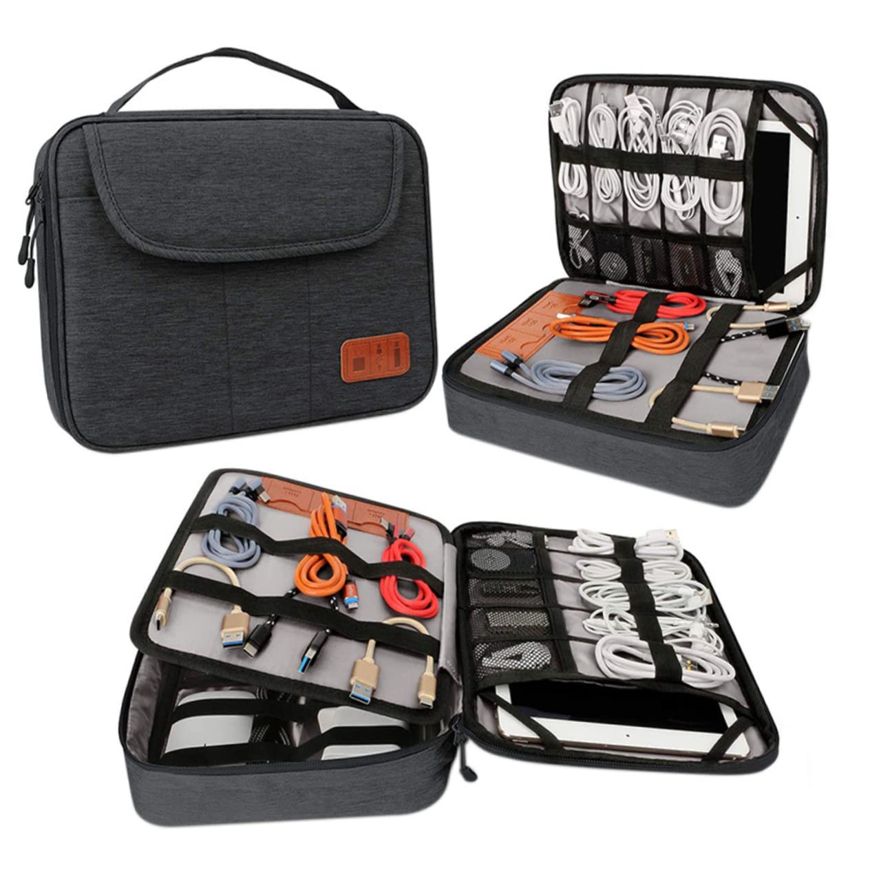 Lurrose Organizer per Cavi da Viaggio Strati Custodia per Dispositivi Elettronici Design Maniglia Adatta per Contenere Telefoni Tablet da Alimentatori e Accessori Vari