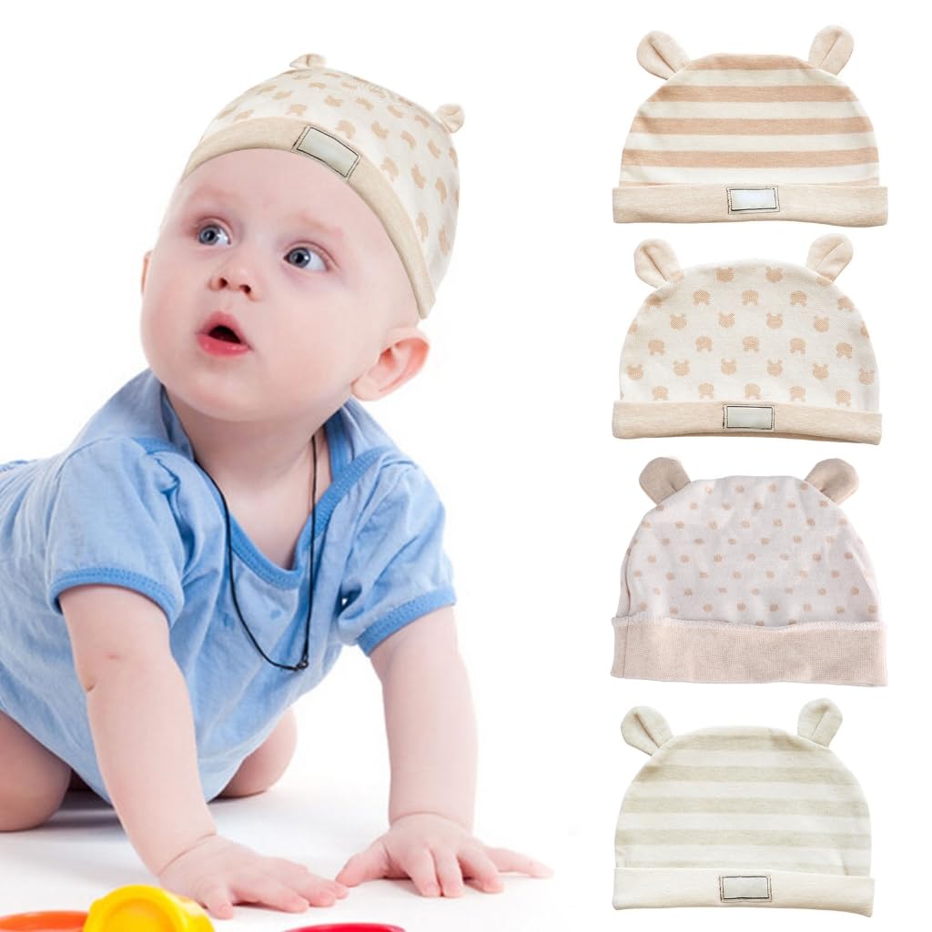 ffgguuiic Adjustable Cotton Baby Hat with Bear Designs Soft Breathable Cotton Infant Caps Comfortable Hat for Warmth & Comfort