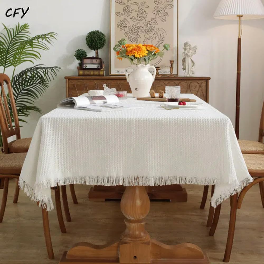 Mantel Rectangular de Lino y algodón de 90~260 cm Mantel con Volantes Cubierta para Mesa de Comedor decoración del hogar para Restaurante y Fiesta