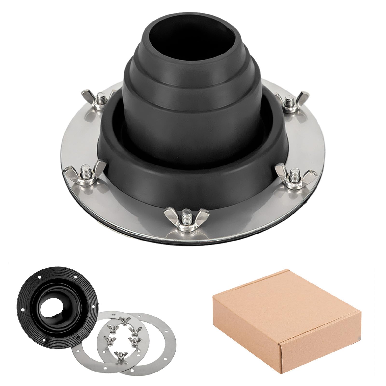 Tent Stove Jack Kit Black, Silicone High Temp Flexible Roof Jack Pipe Boot Metal Roofing Pipe Flashing, Tent Roof Stove Jack Kit for Bell Tent,Yurt,Wood Burner,Travel Stove (Pipe OD 1 3/4"-3 1/4")