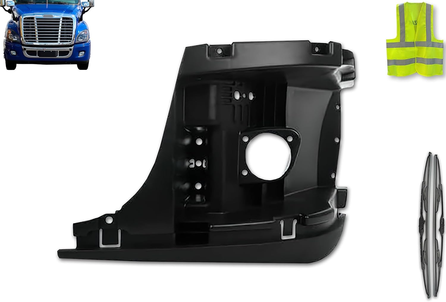 KOZAK Inner Bumper Support Reinforcement with Fog Lamp Hole Left Driver Side Compatible with Cascadia 2008-2017 Includes Logo, 2x22" Windshield Wipers and Reflective Vest