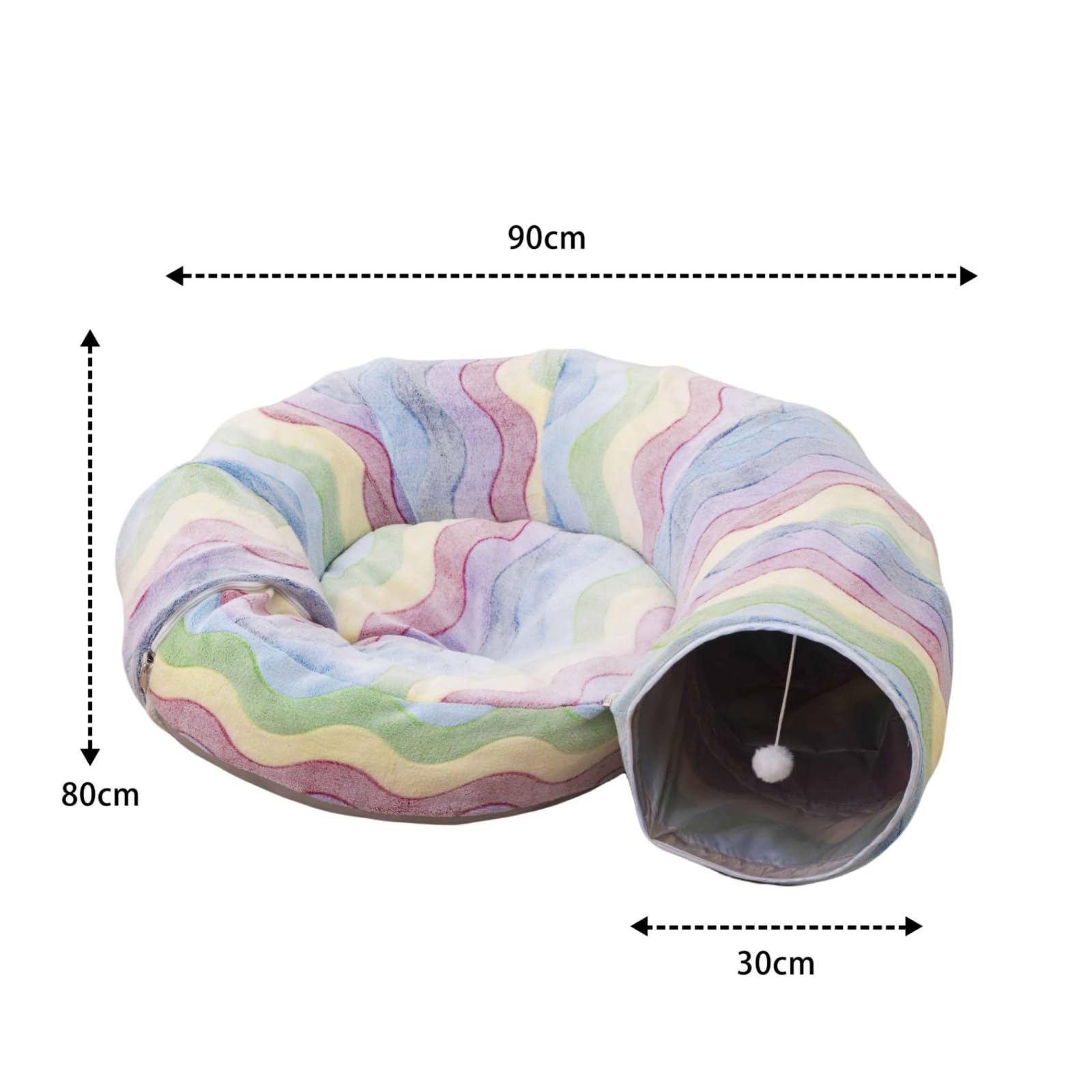 Conducto Peluche Acolchado Conducto Plegable Transpirable Juguete para s, Interiores, Túnel De Gato De Doble Capa con Diseño De Caracol De Rayas Arcoíris, Plegable para Juegos Interactivos