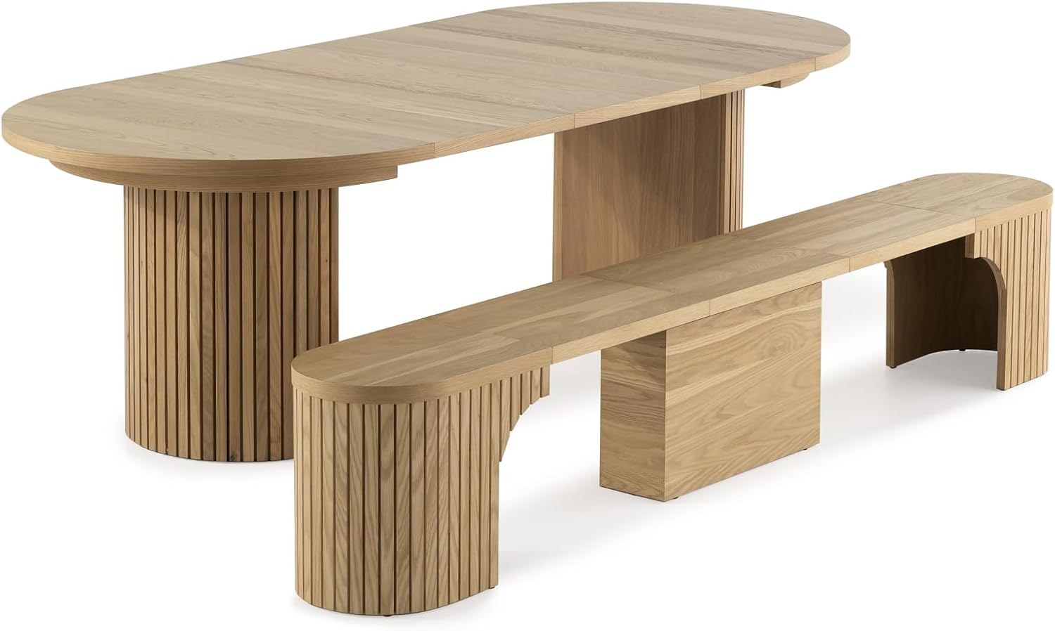 Transformer Table Expandable Round Dining Table Set for 4 to 8, Modern Dining Table with Hidden Storage & Dining Bench, Extendable Dining Room Table & Wood Bench for Kitchen and Dining Room Furniture
