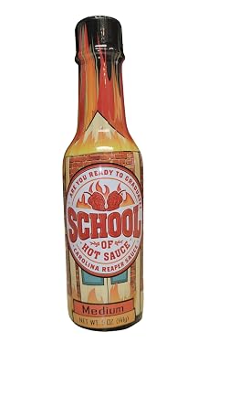 School of Hot Sauce Medium Carolina Reaper Pepper Sauce, A Perfect Balance of Heat and Flavor, Gourmet Hot Sauce, Versatility For All Kinds of Foods, Exquisite Taste In A Bottle, 5 fl oz.