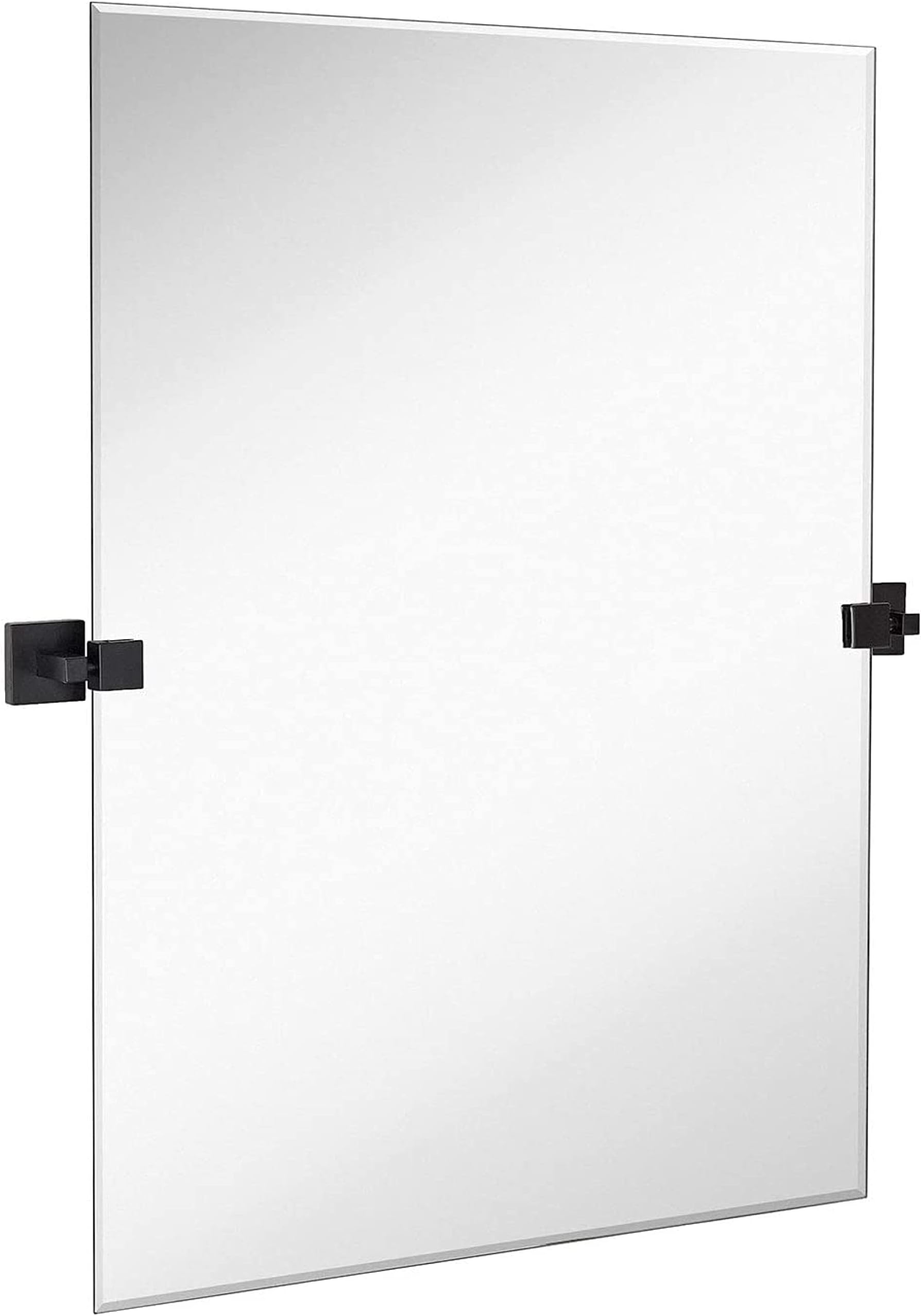 Hamilton Hills 20x30 inch Pivot Wall Mirror Including Matte Black Squared Wall Brackets | Frameless Bathroom Mirror | Rectangular Adjustable & Tilting Vanity | Modern Farmhouse Wall-Mounted Mirrors