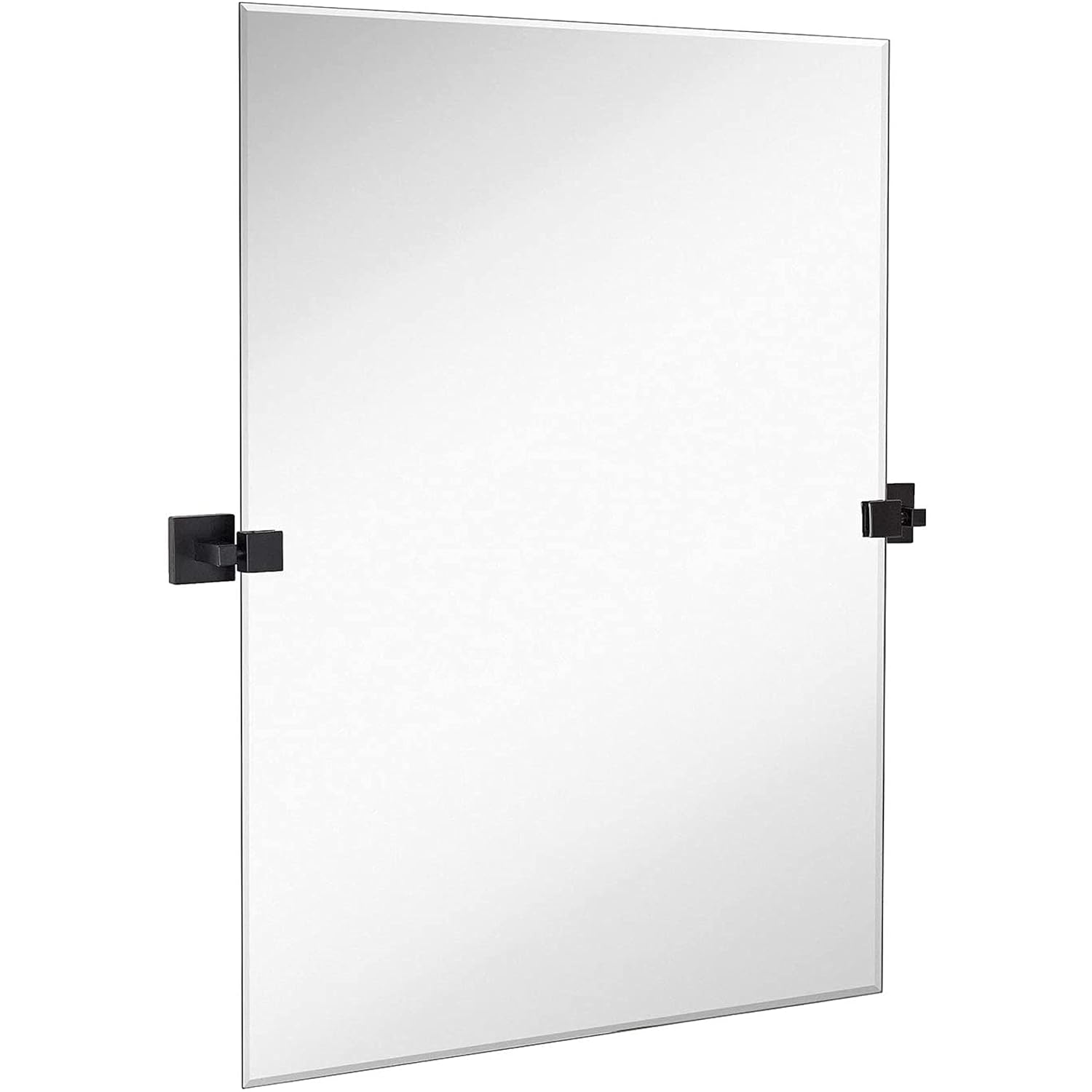 hamilton hills 20x30 inch pivot wall mirror including matte black squared wall brackets | frameless bathroom mirror | rectangular adjustable & tilting vanity | modern farmhouse wall-mounted mirrors