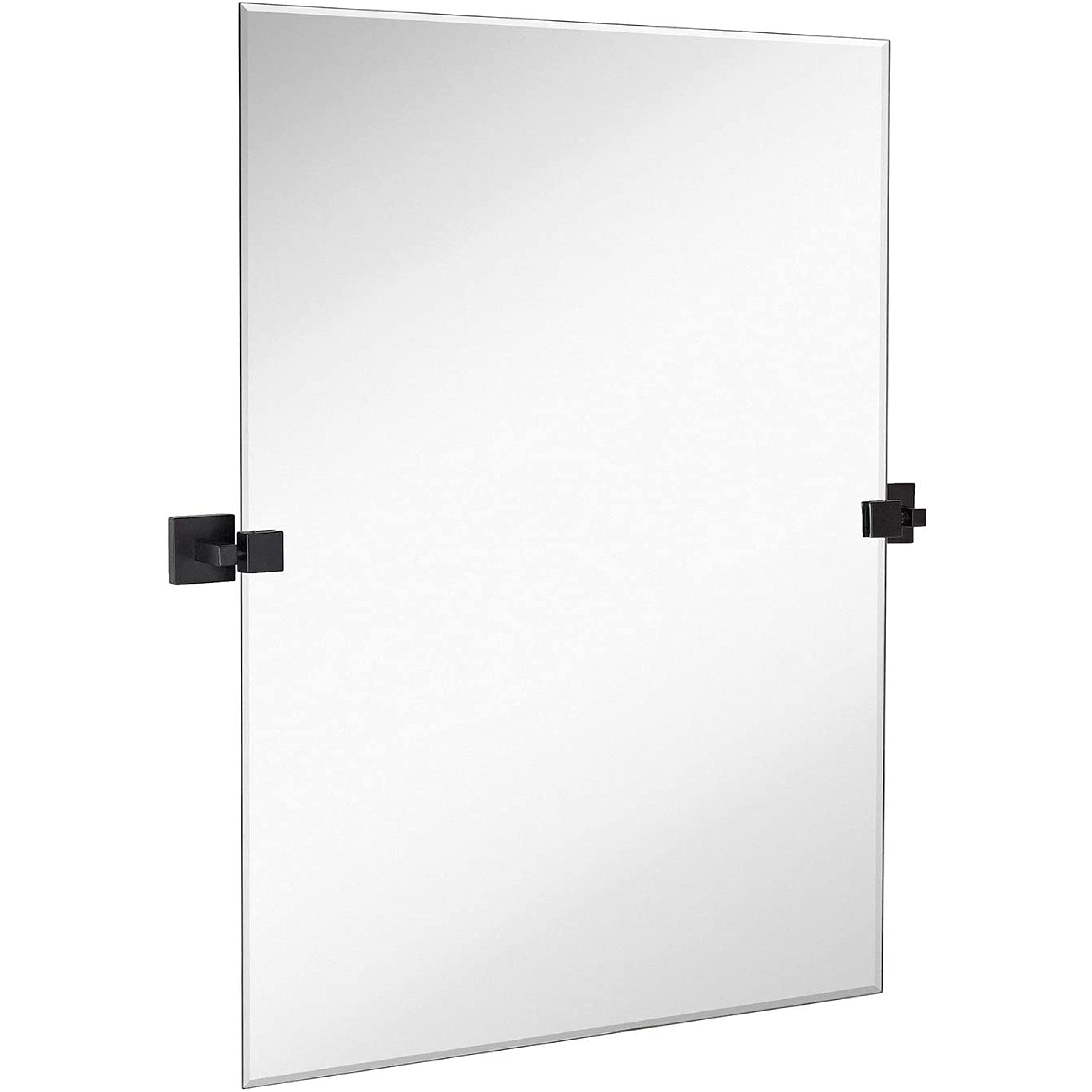 Hamilton Hills Large Squared Modern Pivot Mirror with Polished Chrome Wall Anchors | Silver Backed Adjustable Moving & Tilting Wall Mirror 20" x 30" Rectangle Black