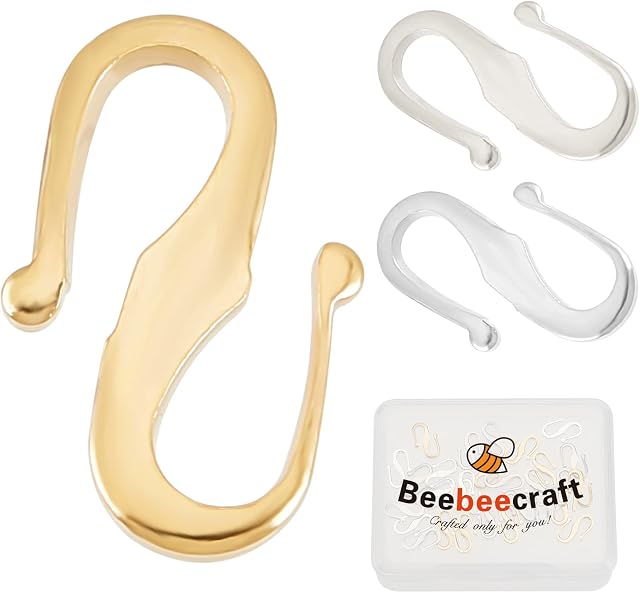Beebeecraft 1 Box 30pcs Real 24K Gold Plated Brass S Hook Clasps 925 Sterling Silver Plated Mini S-Shaped Hook Connectors Wire Hanger Jewelry Findings for DIY Jewelry Necklace Bracelet Making
