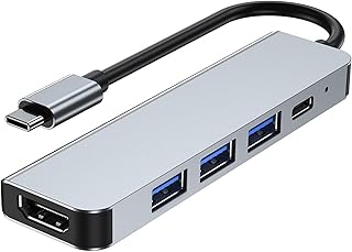 USB C Hub with 4K HDMI, USB 3.0/2.0, 100W Power Delivery, 5 Gbps Data Ports, Portable USB C Multi-Port Adapter for MacBook, 5 in 1 USB-C Hub Compatible with USB C Laptops and Other Type C Devices