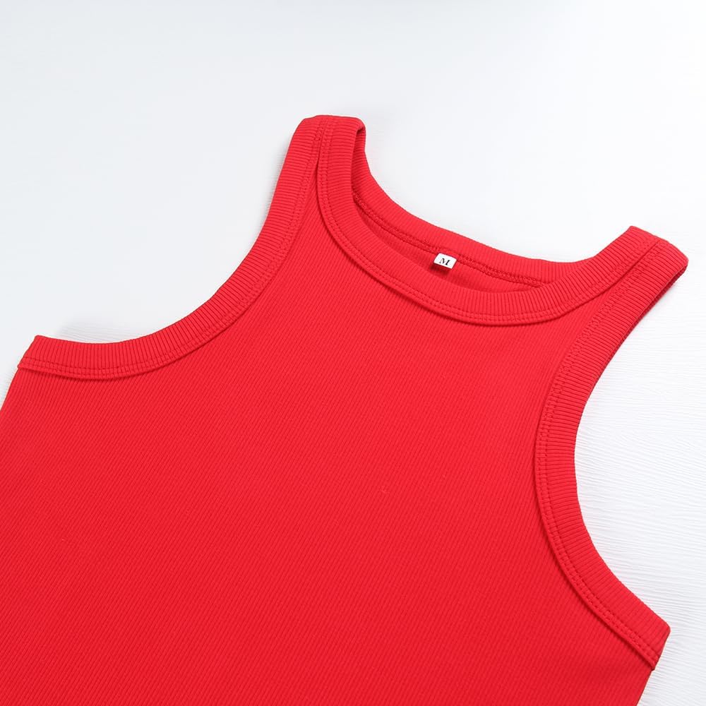 Artfish Women's Sleeveless Full Length Ribbed Fitted Racerback Workout Crew High Neck Basic Tank Top - Image 2