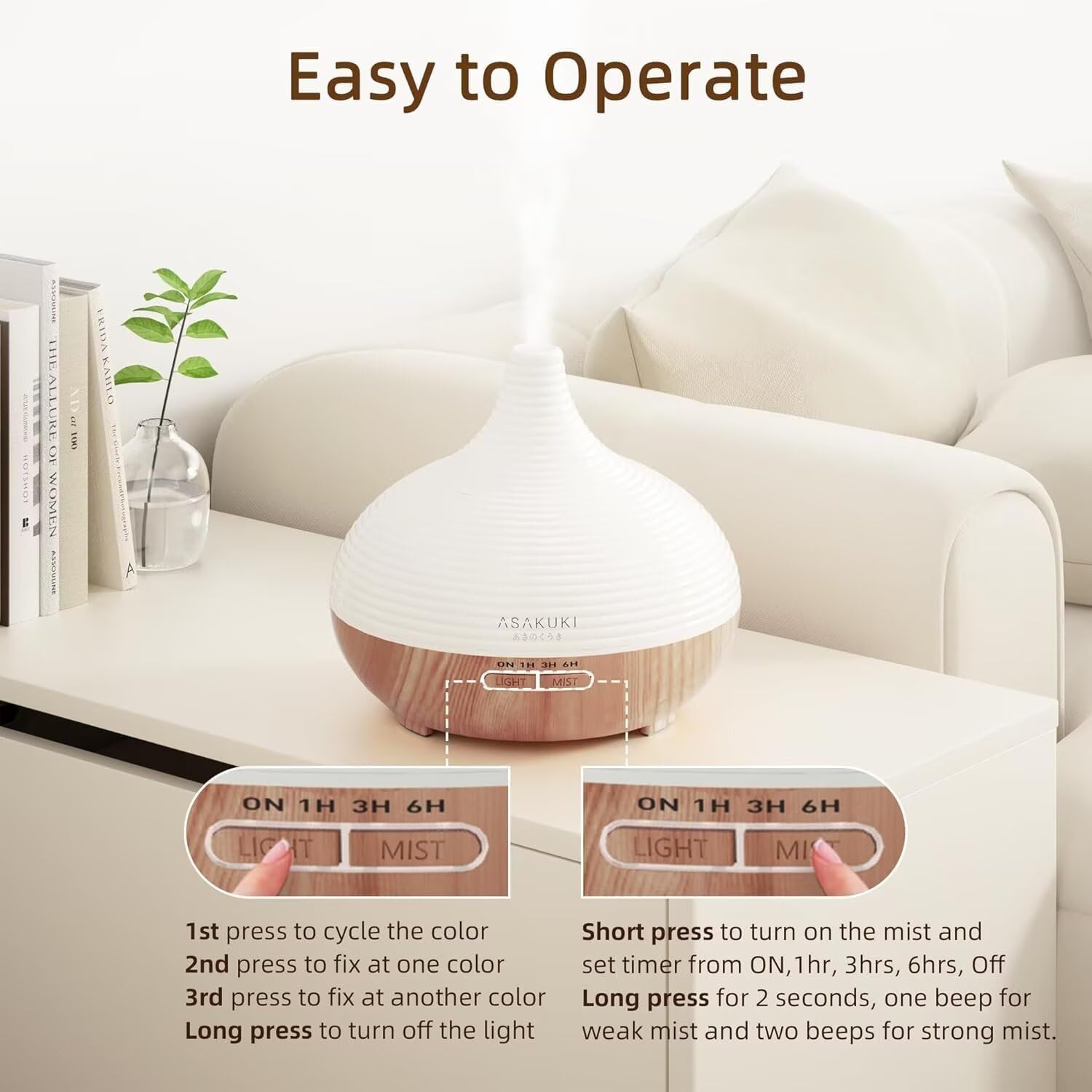 ASAKUKI 300ml Essential Oil Diffuser, Wood Grain Ultrasonic Aromatherapy Diffuser, Quiet Diffuser with 4 Timers, Auto Shut-Off & Colour-Changing LED for Home, Office, Yoga | Relaxation & Better Sleep - Image 7 thumbnail